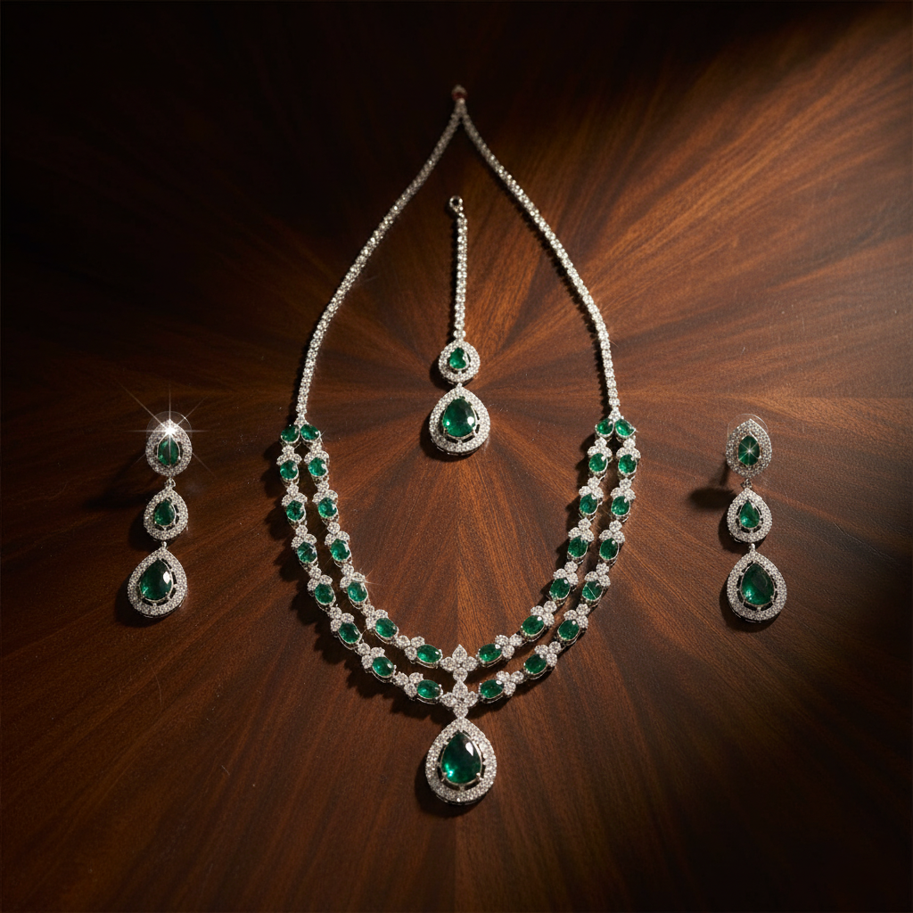 Emerald Royale 2 Layer Bridal Jewellery Set