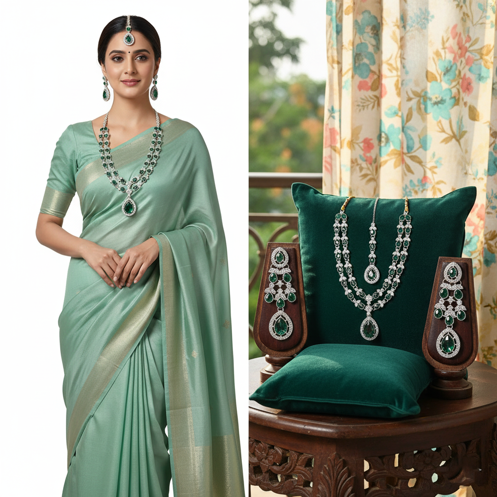 Emerald Royale 2 Layer Bridal Jewellery Set