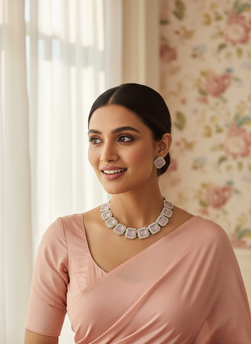 Majestic Pink Stone Choker Set