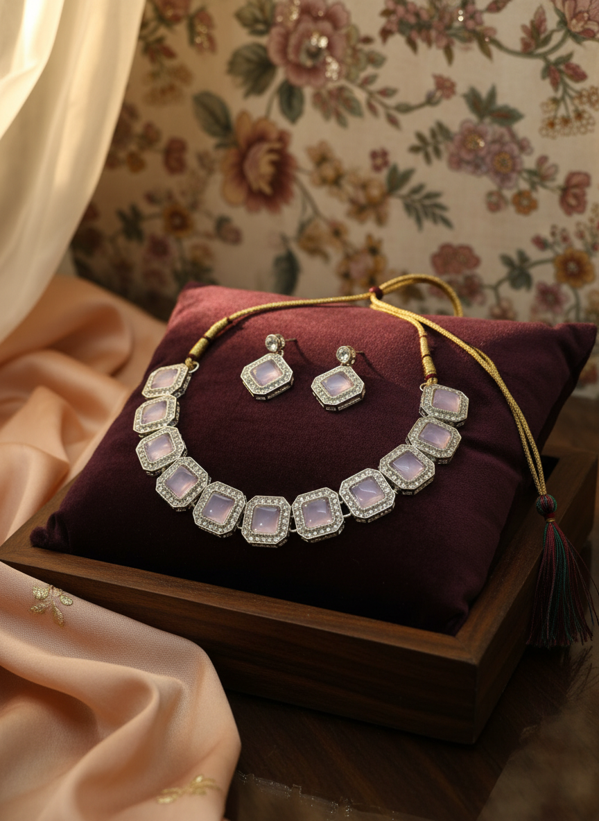 Majestic Pink Stone Choker Set