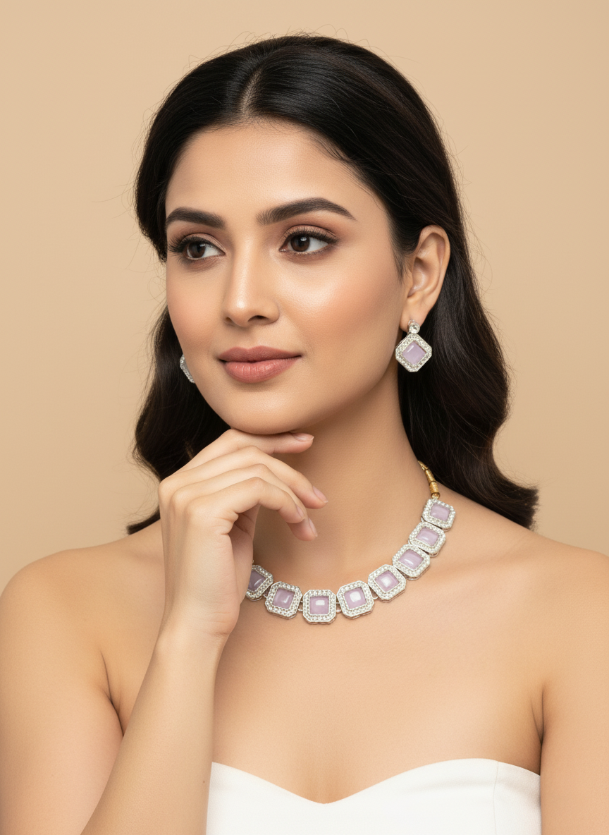 Majestic Pink Stone Choker Set