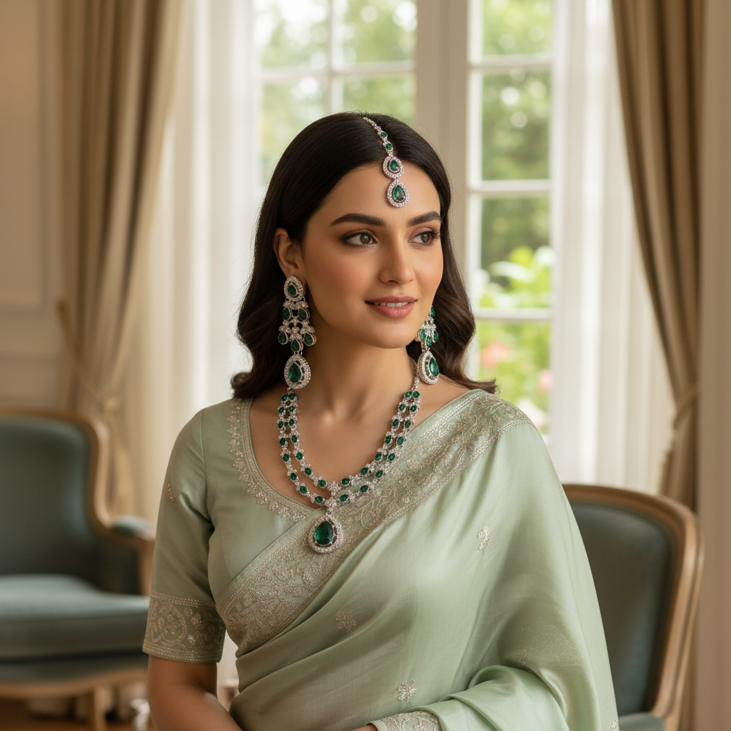Emerald Royale 2 Layer Bridal Jewellery Set