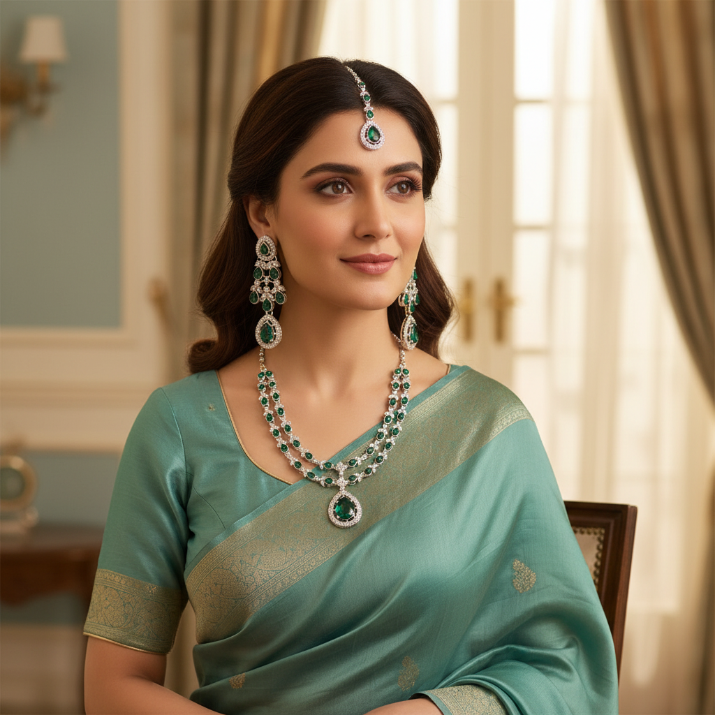 Emerald Royale 2 Layer Bridal Jewellery Set